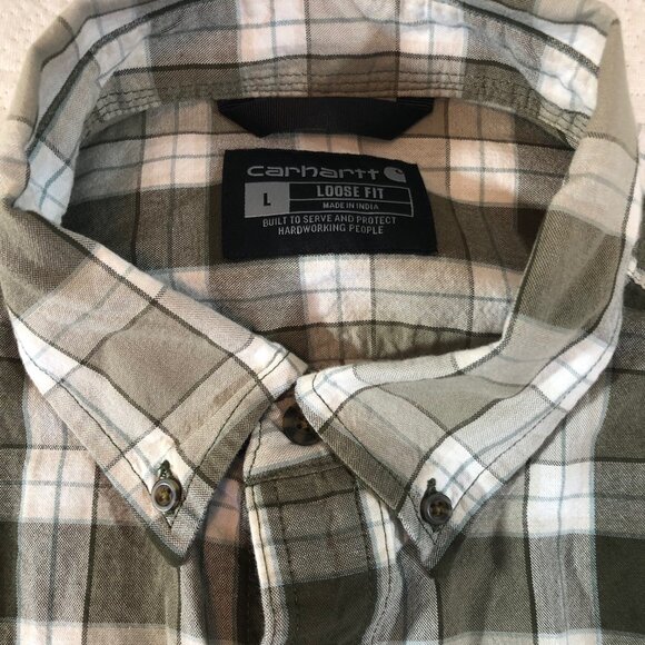 Carhartt Loose Fit Chambray Long Sleeve Shirt Mens Size Large green Plaid - Picture 4 of 7